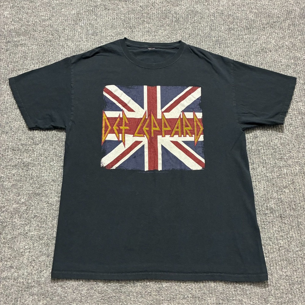 Def Leppard Union Jack Graphic Mens‎ Band T-Shirt Black Casual Chest 41"